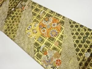 雪輪に花々・蝶・宝尽くし模様織出し袋帯